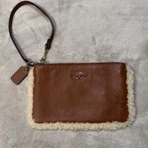 Coach Shearling Trim Wristlet